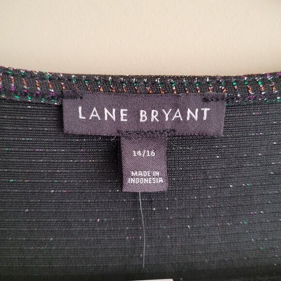 Lane Bryant Womens Blouse Size 14 16 Black Rainbow Sparkle Stripes Tie Front NWT - Picture 2 of 12